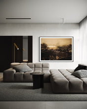 Load image into Gallery viewer, Stylish living room featuring Horse Art - Limited Edition 'Horse's Flock 0225', elegantly framed over a cozy sectional, perfect for adding a touch of nature to contemporary decor.