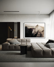 Load image into Gallery viewer, Modern interior adorned with the captivating horse picture 'Curious Carlisle 025' from Addison Jones Studio. This artwork highlights the serene beauty of horses, creating a tranquil atmosphere.