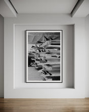 Load image into Gallery viewer, Beach Art: Surf School - A clean and contemporary space showcasing a large framed image of surfboards on display, embodying the spirit of beach life.