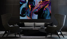 Load image into Gallery viewer, Living room featuring a stylish modern decor with a large abstract artwork on the wall, showcasing unique art for home decor and contemporary art.
