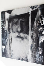 Load image into Gallery viewer, A close-up depiction of a man’s expressive face, highlighted with bold textures throughout. 'Lost on the Range' is the title of this piece by Addison Jones Studio, resonating with street art and western art, and is available for sale.