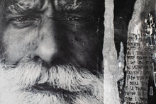 Load image into Gallery viewer, A mixed-media artwork capturing the vibrant essence of an elderly man's face, complemented by collage materials. Created by Addison Jones Studio, this piece, 'Lost on the Range', showcases street art and western art, available for sale.