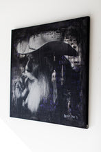 Load image into Gallery viewer, Close-up of a Contemporary Art Cowboy painting, showcasing a distinguished cowboy deep in thought, rendered in striking black and blue hues.