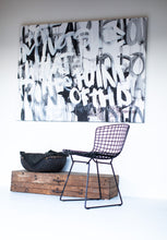 Load image into Gallery viewer, A warm setting showcasing ‘Graffiti Art-With all I have,’ blending modern text art and graffiti art. The 60x48x1.5 original painting radiates energy with its bold black and white composition, making it an eye-catching addition to any collection. 2021, black and white painting, graffiti.