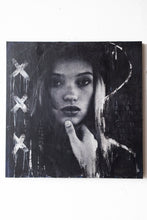 Load image into Gallery viewer, Striking black and white artwork of a woman against a textured background, drawing from Modern Art street art inspirations.