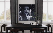 Load image into Gallery viewer, Canvas back view of a portrait painting, revealing the framework typical of Modern Art street art exhibits.