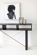 Load image into Gallery viewer, Another perspective of a modern art piece framed on a stylish console table, showcasing the artistic silhouette and vibrant calligraphy.