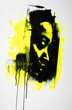 Load image into Gallery viewer, Neon Pop Art image depicting a dramatic portrait with vivid yellow and black colors, highlighting the artistic drip technique.