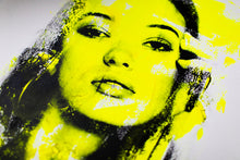 Load image into Gallery viewer, Close-up view of a Pop Art portrait emphasizing the striking yellow hues and bold brush strokes, created by Addison Jones.