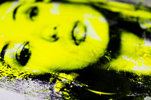 Load image into Gallery viewer, Artistic close-up of a Pop Art portrait displaying vivid yellow tones against bold black, demonstrating the work's dynamic aesthetic.