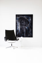 Load image into Gallery viewer, Street art piece displayed in a modern setting featuring a black chair and a vase, complementing the artwork's colors.