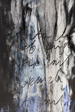 Load image into Gallery viewer, An artistic close-up of a street art portrait, emphasizing intricate details and the interplay of black and blue.