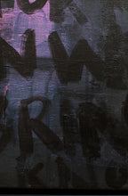 Load image into Gallery viewer, A close perspective on a street art piece, illustrating the bold use of color and expressive lines that define the work.