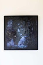 Load image into Gallery viewer, 'Staring Into the Blue' street art piece framed on a wall, capturing intricate details and contrasting colors of the expressive mixed media work.