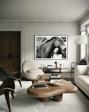 Load image into Gallery viewer, Stylish living room featuring &#39;Stammering Stallion&#39; Horse Wall Art by Addison Jones Studio, beautifully showcased above a modern coffee table, enhancing the elegant decor.
