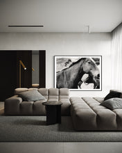 Load image into Gallery viewer, Modern living space displaying &#39;Stammering Stallion&#39; Horse Wall Art by Addison Jones Studio, with contemporary furnishings enhancing the artistic focal point of the room.

